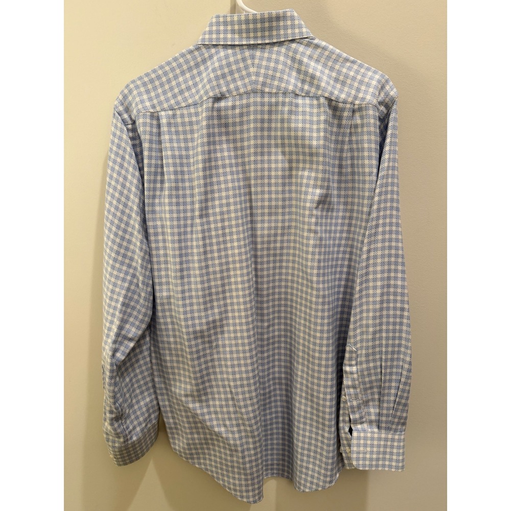 MEDIUM NEIMAN MARCUS TRIM FIT 15 1/2 32-33 DRESS SHIRT BLUE CHECK SPREAD COLLAR - Picture 5 of 5